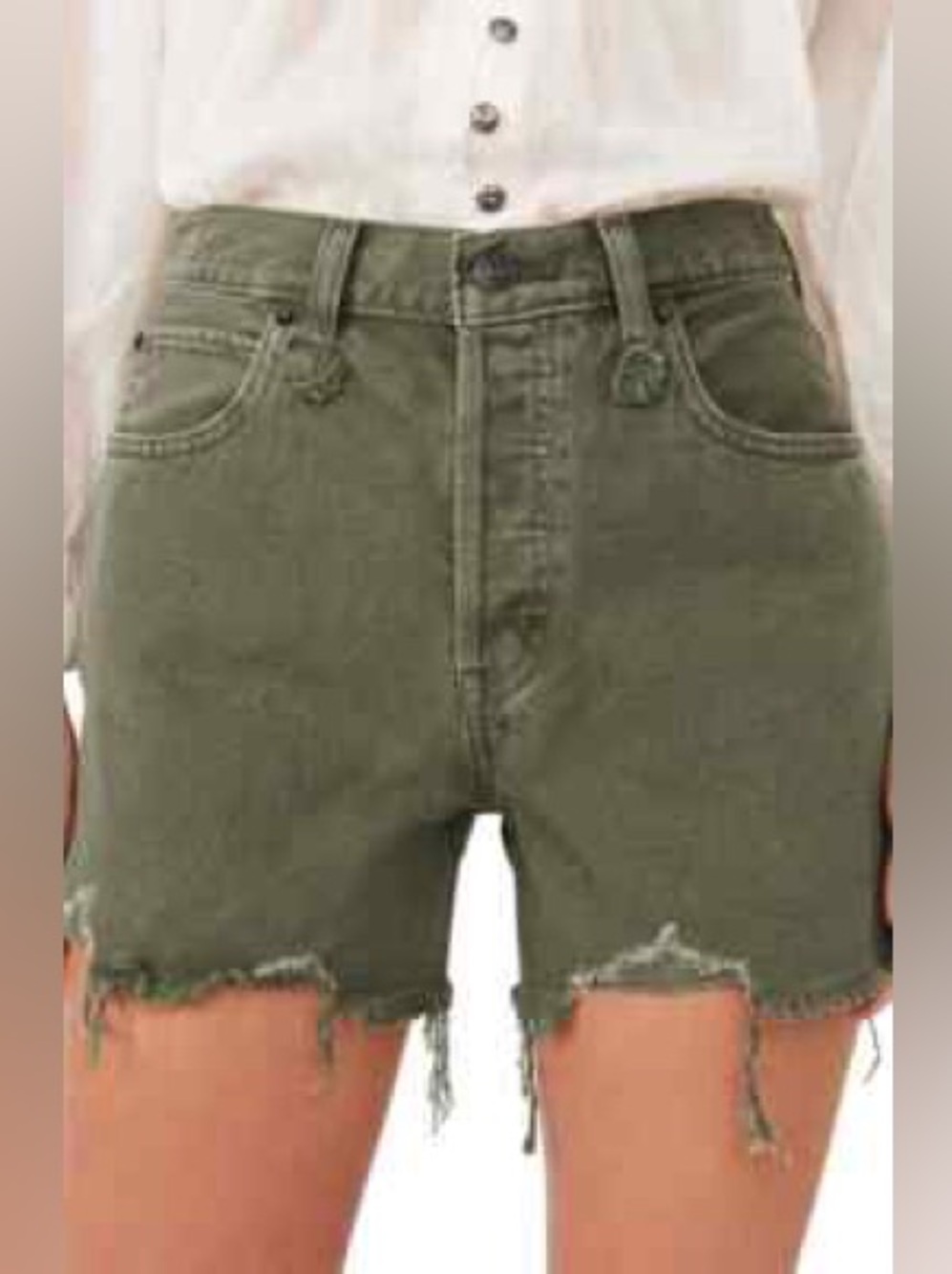 Free People We The Free Makai Ripped Cutoff Shorts In Army Size 28 Button-fly